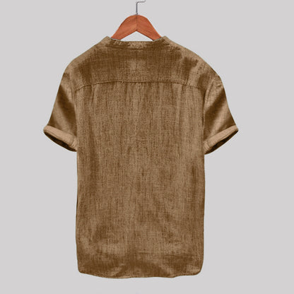 Blouse en lin décontractée pour femmes à manches courtes et col côtelé Chic und Stil