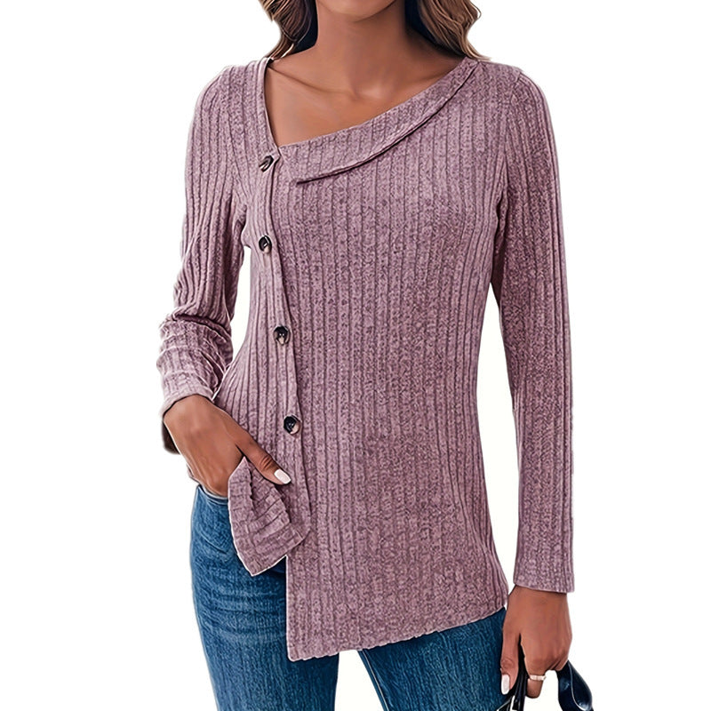 Asymmetrical long sleeve t-shirt for women with button details Chic and Style