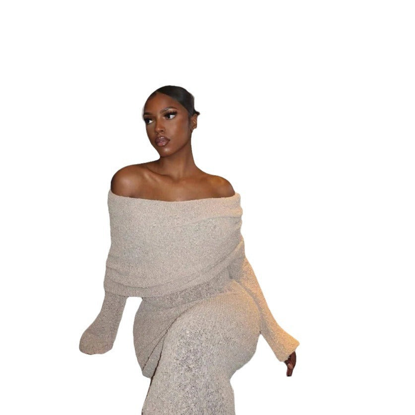 Robe tricot pour femmes avec design à épaules dénudées et effet scintillant Chic und Stil