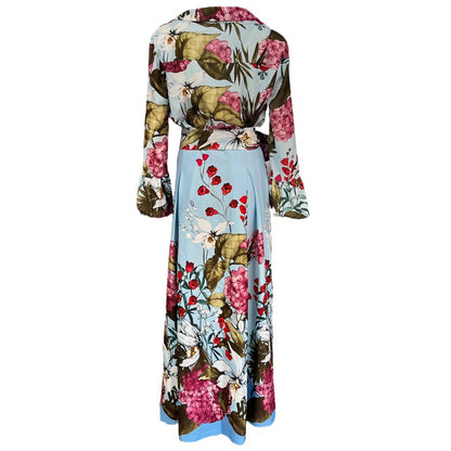 Dames Élégante Robe Maxi avec Motif Floral et Belle Ceinture Chic und Stil