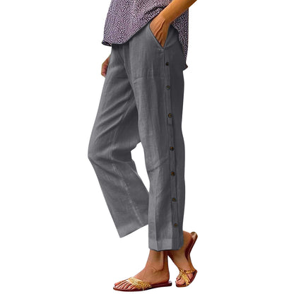 Women Lightweight and Breezy Summer Pants with Side Buttons Chic and Style