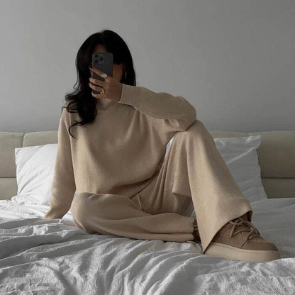 Dames Ensemble de lounge en tricot confortable et élégant avec col roulé Chic und Stil