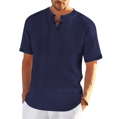 T-shirt Henley à manches courtes pour hommes avec design texturé et boutons tendance Chic und Stil