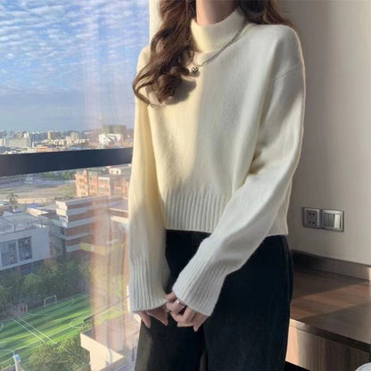 Dames pull-over en tricot épais avec col haut et motif en côtes Chic und Stil