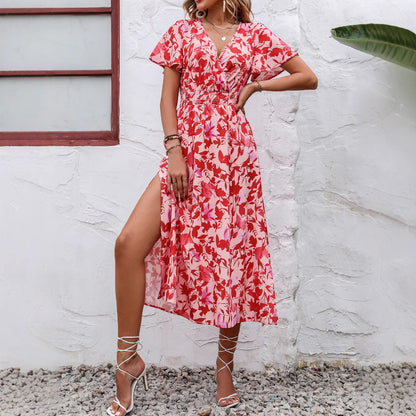 Robe maxi pour femmes avec détails froncés et fente latérale Chic und Stil