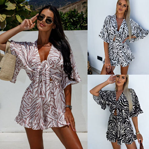 Robe mini portefeuille à imprimé zèbre pour dames Chic und Stil