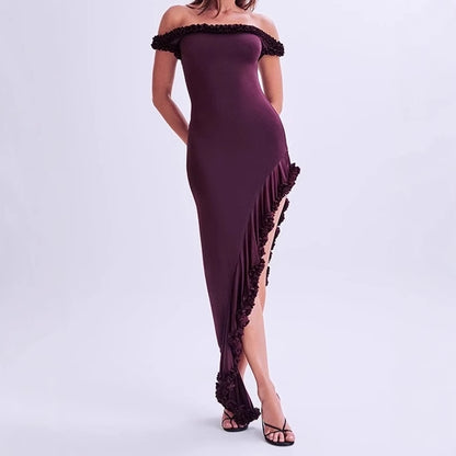Dames Élégant Robe Maxi avec Détail Volant Chic und Stil