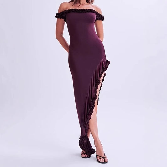 Dames Élégant Robe Maxi avec Détail Volant Chic und Stil