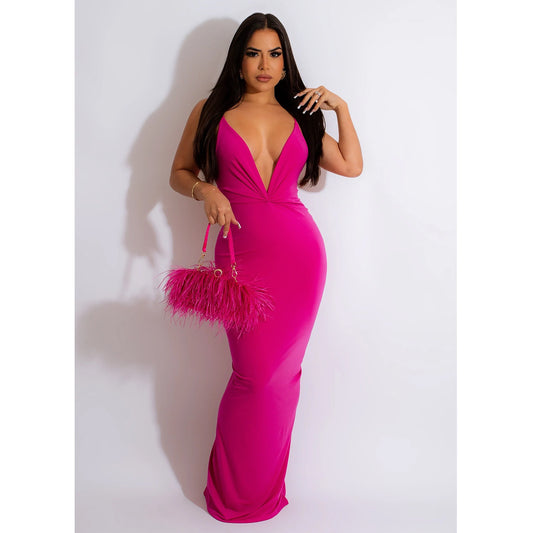 Robe maxi élégante pour femmes avec décolleté en V profond et coupe moulante Chic und Stil
