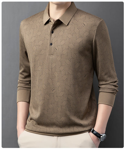 Chemise polo à manches longues pour hommes à la mode avec un design texturé et des propriétés respirantes Chic und Stil