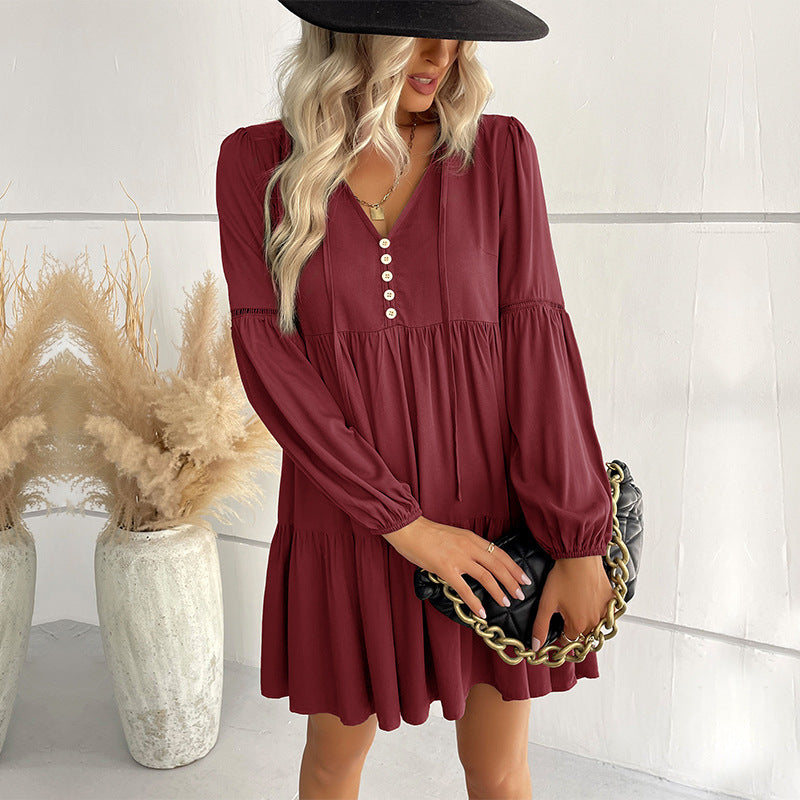 Robe midi décontractée pour femmes avec patte de boutonnage et manches volumineuses Chic und Stil