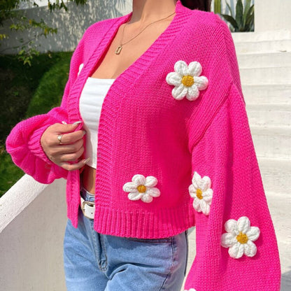 Cardigan court en tricot pour femmes avec un motif floral fantaisiste Chic und Stil