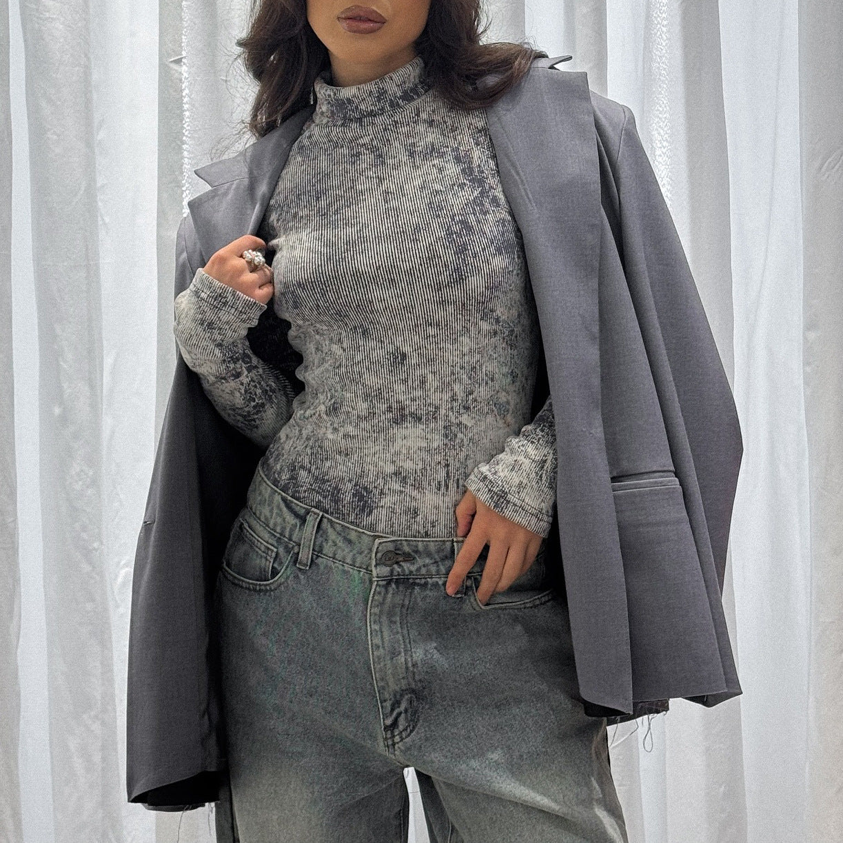 Dames Élégant et ajusté haut à manches longues Chic und Stil