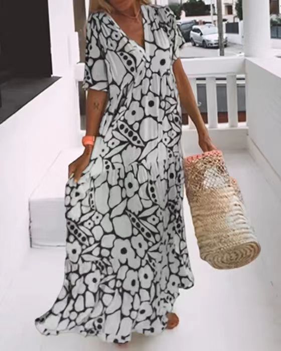 Dames Robe Maxi Florale Fluid Chic und Stil