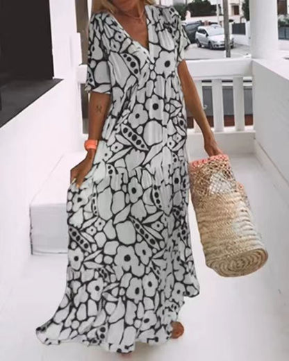 Dames Robe Maxi Florale Fluid Chic und Stil