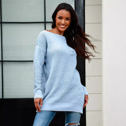 Pull en tricot décontracté pour femmes avec encolure large et structure en côte Chic und Stil
