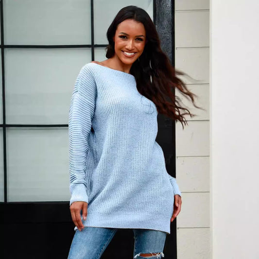 Pull en tricot décontracté pour femmes avec encolure large et structure en côte Chic und Stil