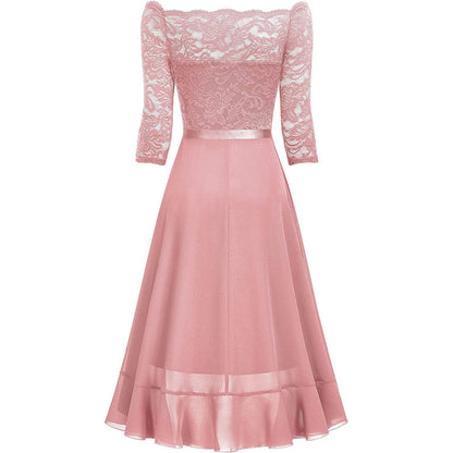 Robe cocktail à encolure dénudée pour femmes en superposition de dentelle Chic und Stil