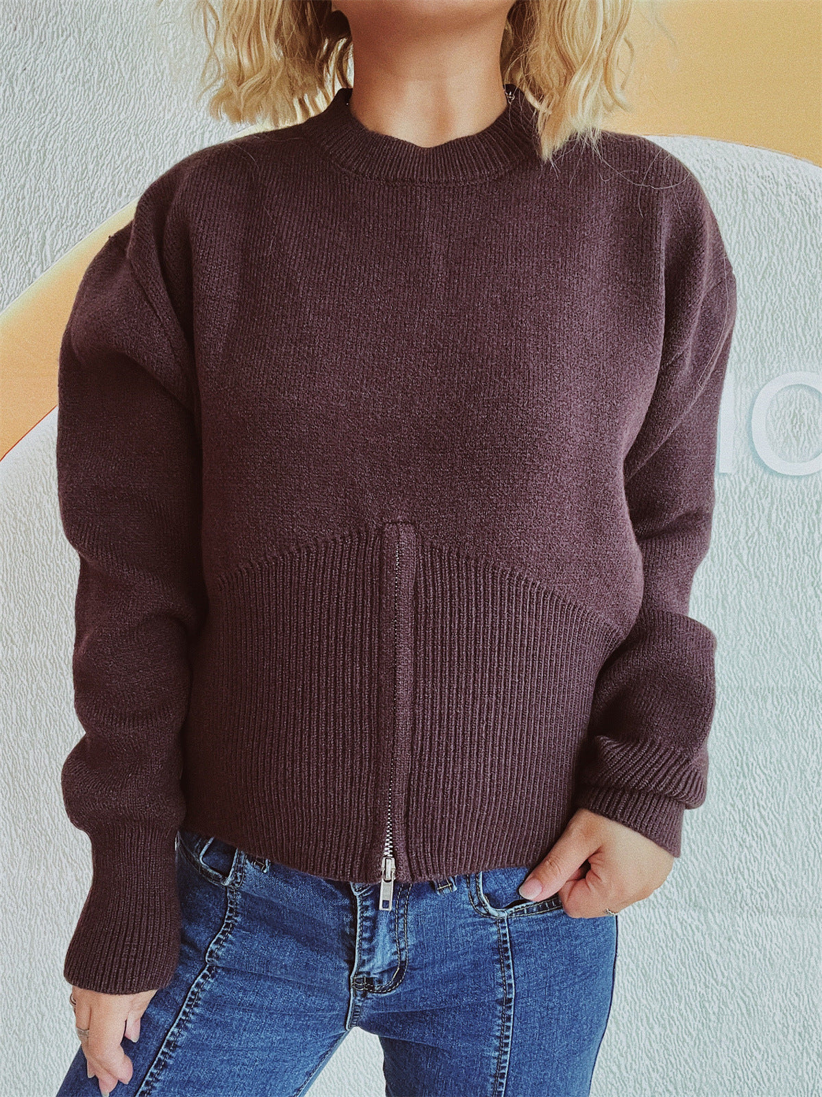 Pull striped pour femmes avec fermeture éclair à la mode Chic und Stil