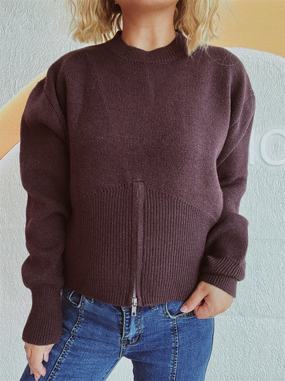Pull striped pour femmes avec fermeture éclair à la mode Chic und Stil