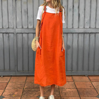 Robe en lin décontractée pour femmes avec poches pratiques et bretelles ajustables Chic und Stil