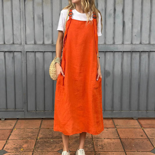 Robe en lin décontractée pour femmes avec poches pratiques et bretelles ajustables Chic und Stil