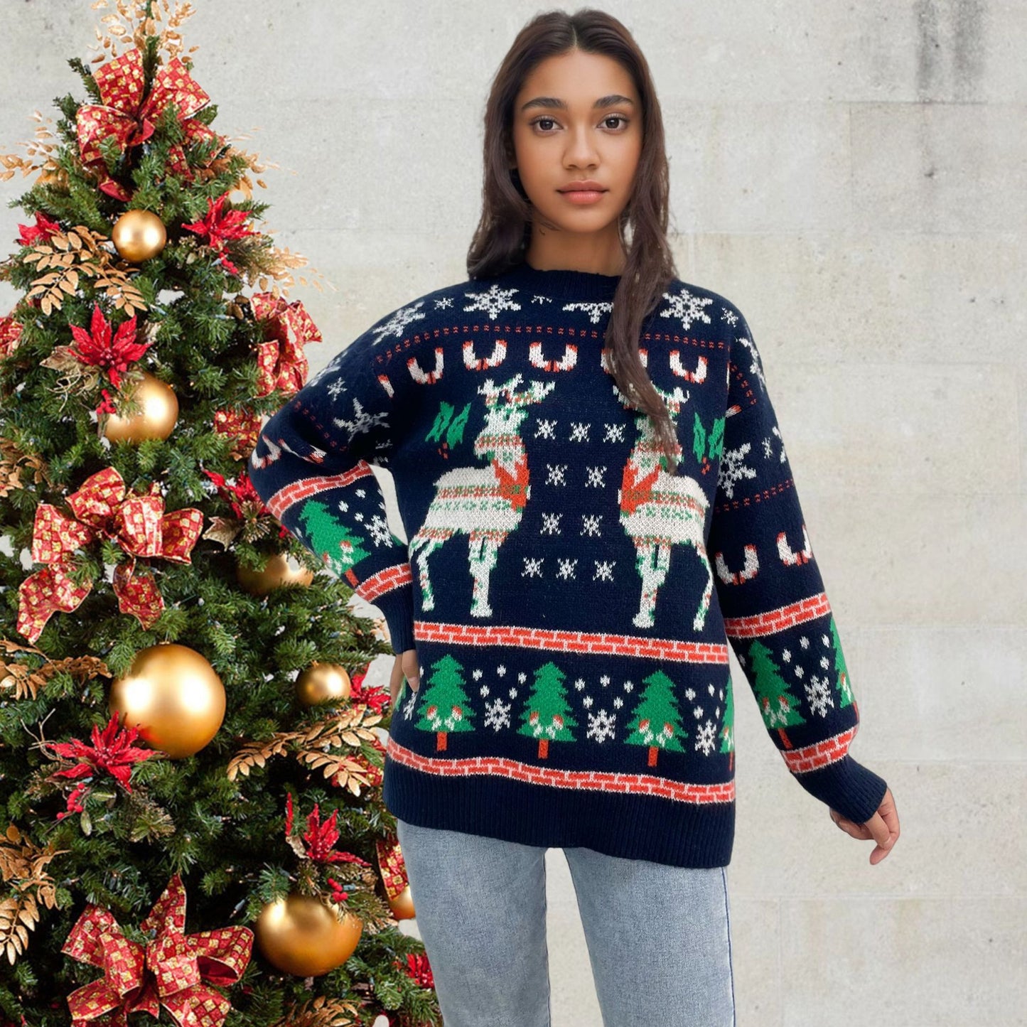 Pull en tricot festif pour femmes avec motif de Noël Chic und Stil