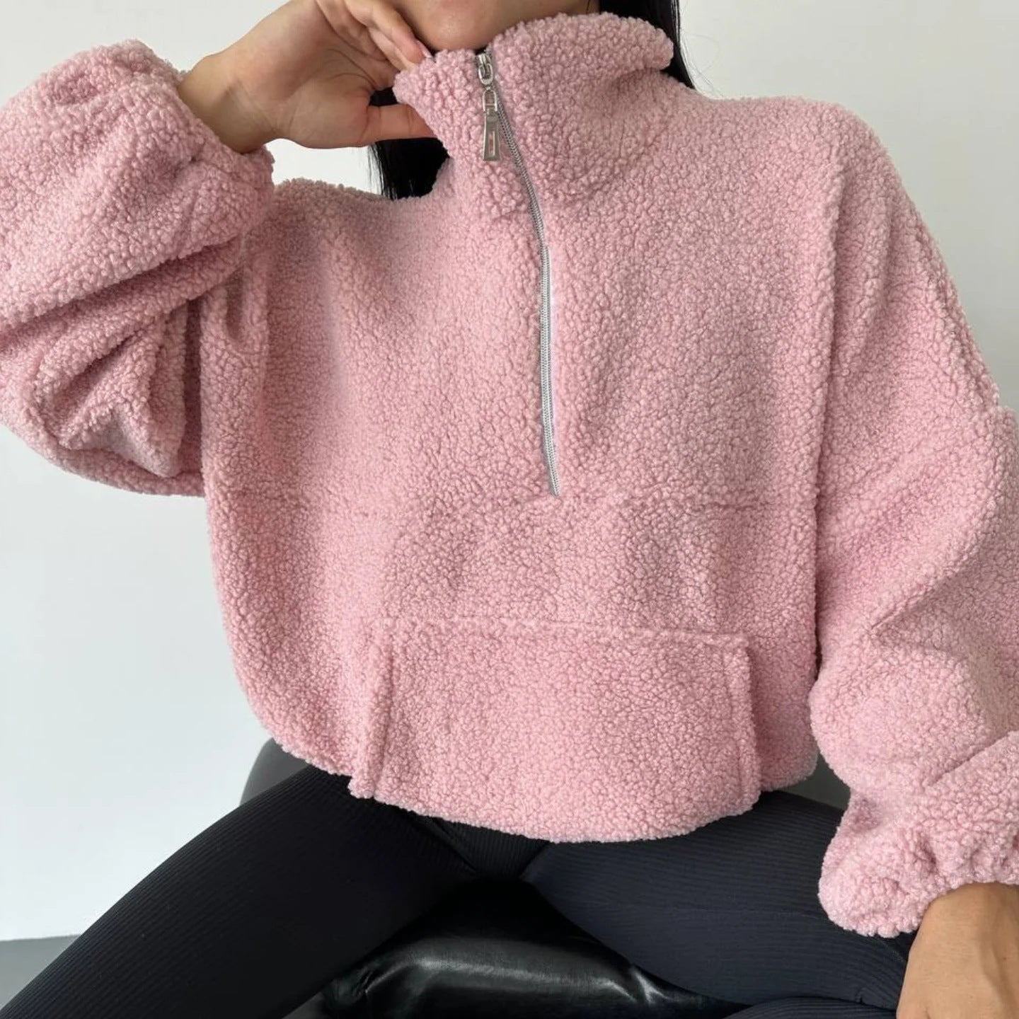 Women fleece pullover with half-zip and elastic cuffs Chic und Stil