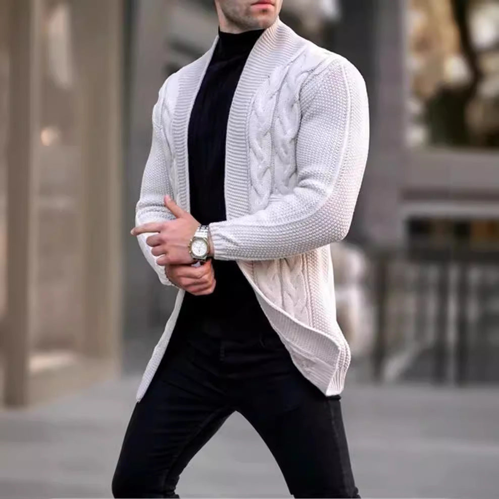 Cardigan en gros tricot pour hommes avec motif tressé à la mode et coupe décontractée Chic und Stil
