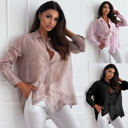 Chemisier transparent métallique pour femmes avec boutons Chic und Stil