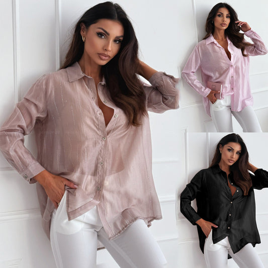 Chemisier transparent métallique pour femmes avec boutons Chic und Stil