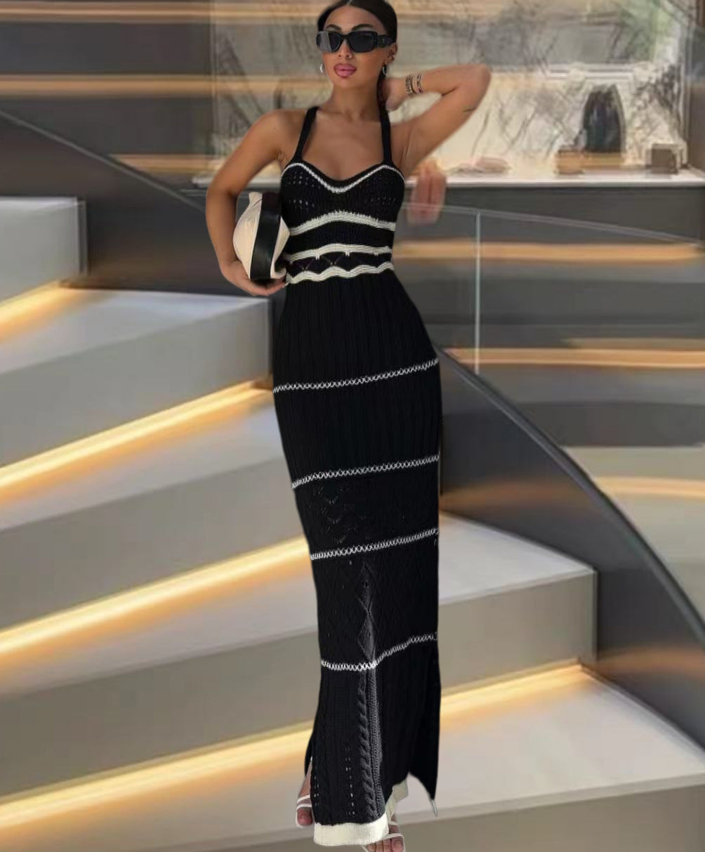 Robe maxi en tricot pour femmes avec motifs au crochet raffinés et fente latérale Chic und Stil