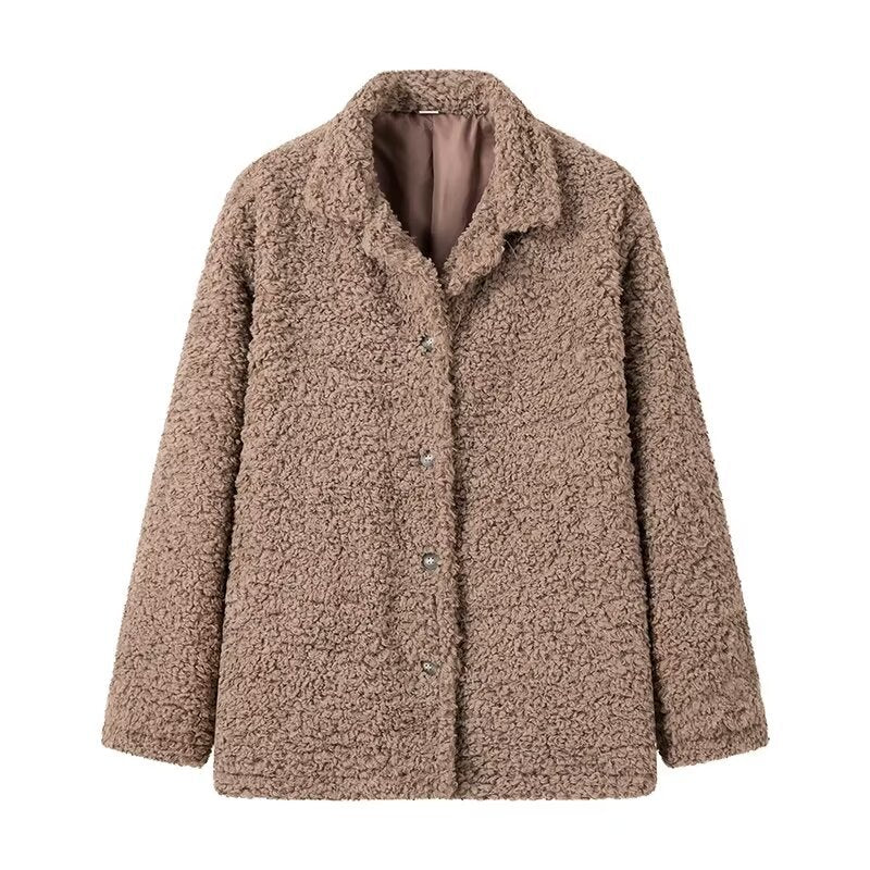 Ladies fleece coat with button closure and high collar Chic und Stil