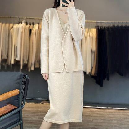 Robe en tricot à motifs pour femmes avec décolleté en V et coupe décontractée Chic und Stil