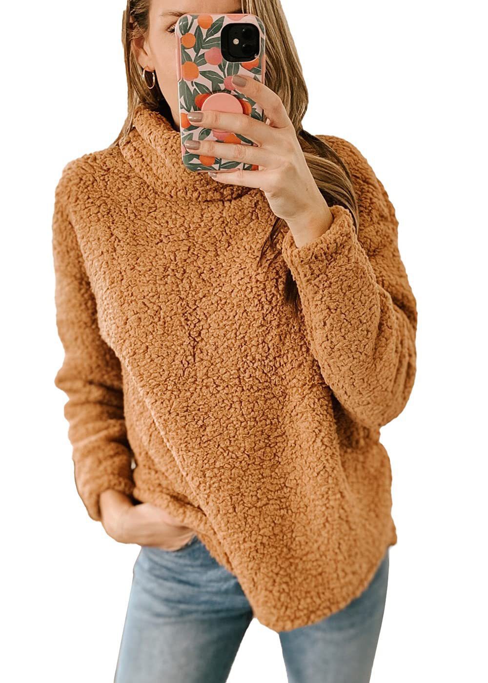 Pull-over en sweat-shirt confortable pour femmes avec col haut et polaire texturée Chic und Stil