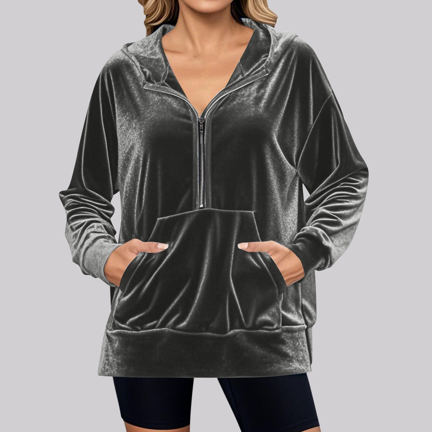 Pull en velours pour femme avec col montant et poches pratiques Chic und Stil