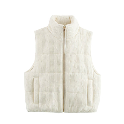 Dame gilet matelassé avec motif tricot de haute qualité et poches pratiques Chic und Stil