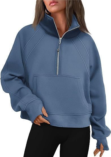 Dames pull-over mi-zip moelleux avec capuche et poche kangourou Chic und Stil