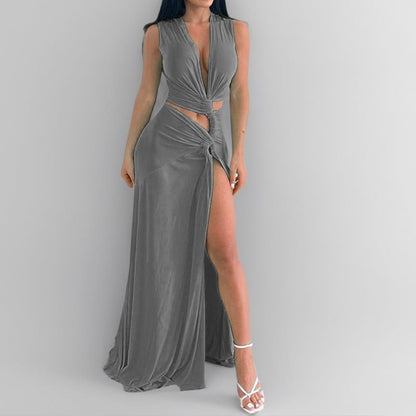Robe maxi pour femmes avec un décolleté en V séduisant et des fronces Chic und Stil