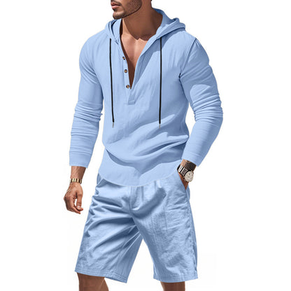Homme t-shirt à capuche décontracté avec un design moderne à boutons et shorts confortables Chic und Stil