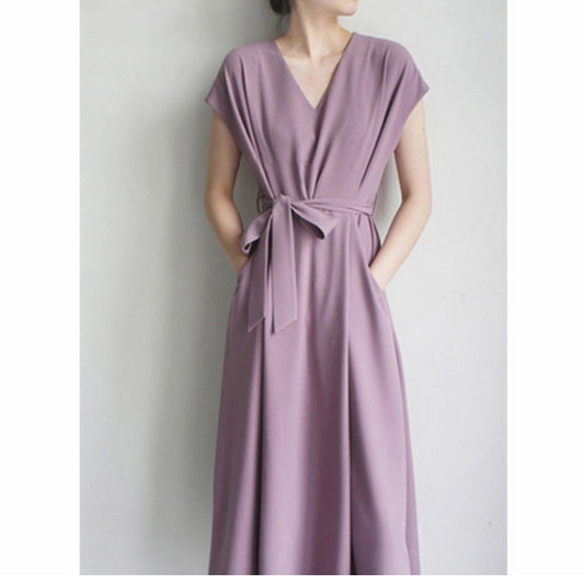 Robe midi wrap à décolleté en V pour femmes avec poches Chic und Stil