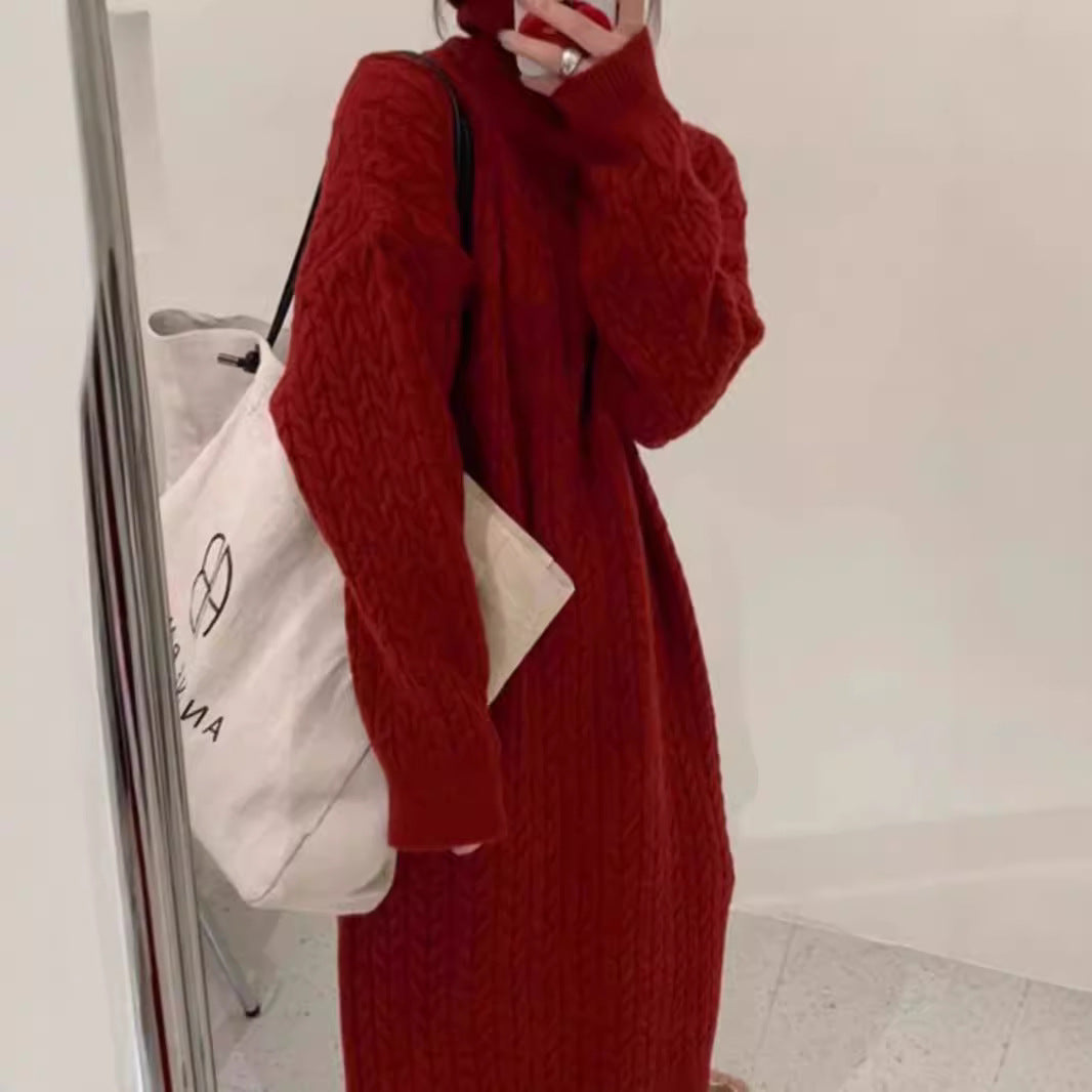 Robe en tricot pour femmes avec col montant et motif en torsades moderne Chic und Stil