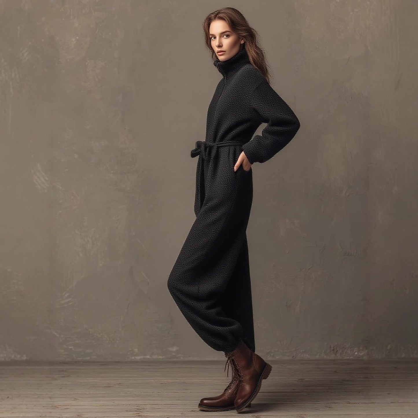 Women's comfortable fleece jumpsuit with high collar, Chic and Stil