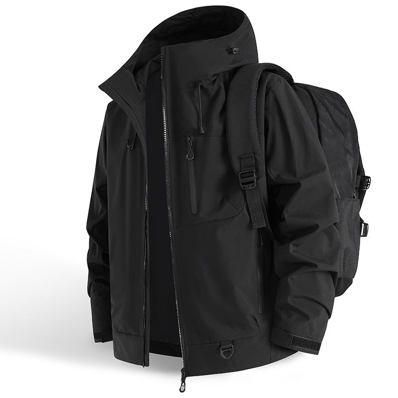 Functional outdoor jacket for men with adjustable hood drawstring and practical zip pockets Chic and Style