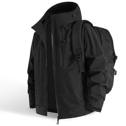Functional outdoor jacket for men with adjustable hood drawstring and practical zip pockets Chic and Style