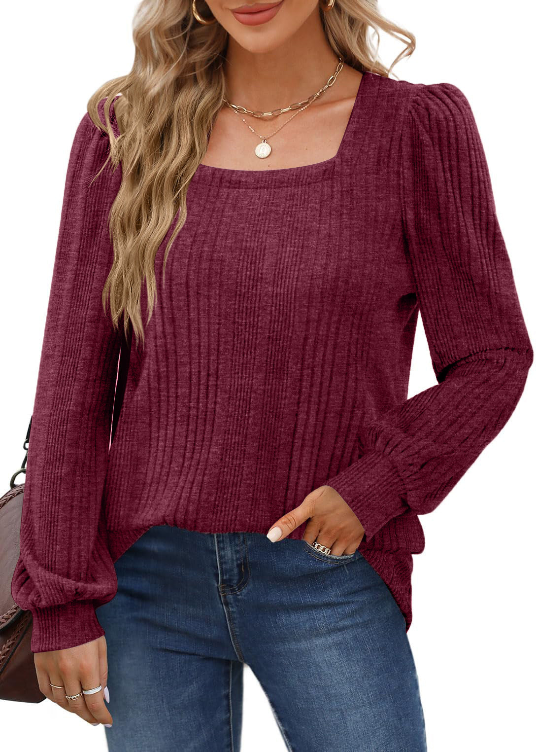Pull en tricot pour femmes avec un élégant motif à côtes et des manches bouffantes Chic und Stil
