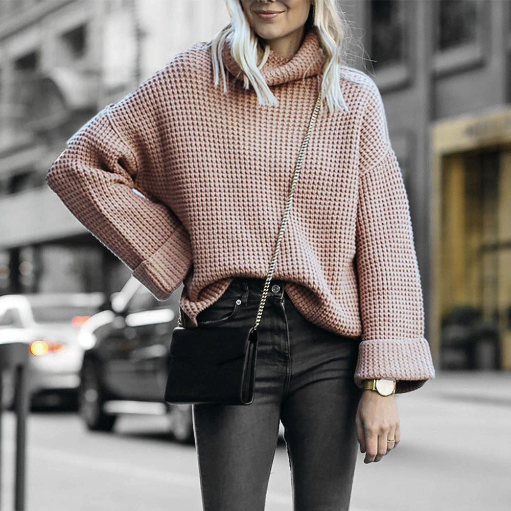 Pull en tricot oversize pour femmes avec col haut et motif en nid d'abeille structuré Chic und Stil
