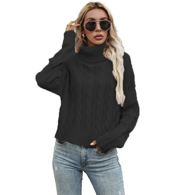 Dames gros tricot col roulé pull avec motif en torsade et coupe décontractée Chic und Stil