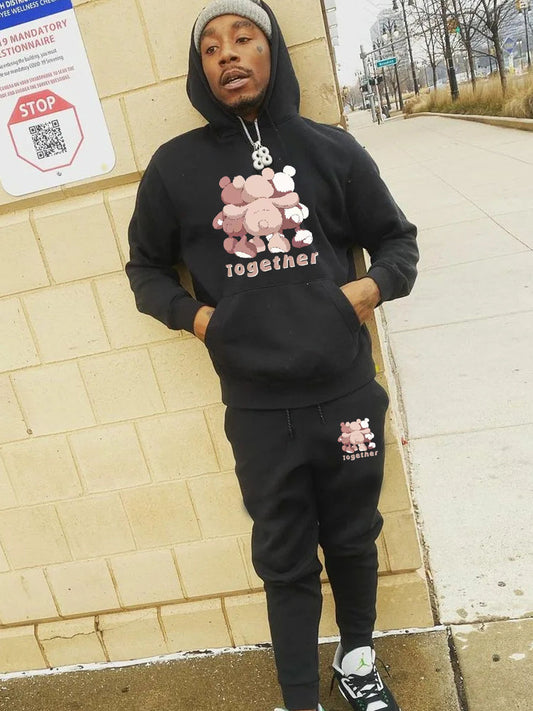 Women’s hoodie and jogger pants set with creative bear pattern and kangaroo pockets Chic and Style