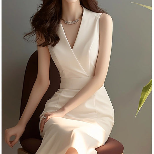 Robe midi élégante à col en V pour femme Chic und Stil